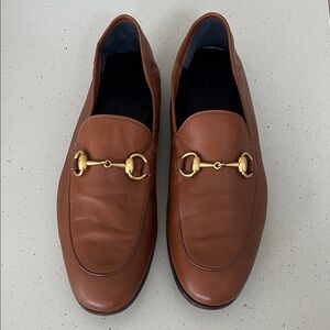 Gucci Brown Leather Loafers with Gold Detailing